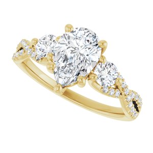 14K Yellow Gold 9x6 mm Pear Three-Stone Accented Engagement Ring. 123699:1081:P