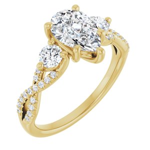 14K Yellow Gold 9x6 mm Pear Three-Stone Accented Engagement Ring. 123699:1081:P