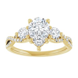 14K Yellow Gold 9x6 mm Pear Three-Stone Accented Engagement Ring. 123699:1081:P