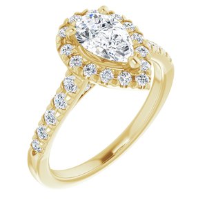 14K Yellow Gold 8x5 mm Pear French-Set Halo-Style Engagement Ring. 123861:1096:P