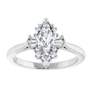 14K White Gold 10x5 mm Marquise Halo-Style Engagement Ring. 123767:106:P