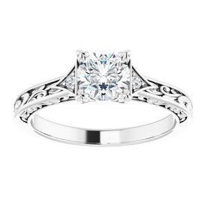 14K White Gold 5.8 mm Round .03 CTW Diamond Accented Sculptural Engagement Ring. 123814:604:P