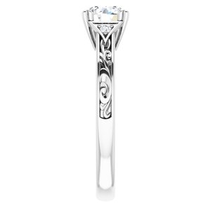 14K White Gold 5.8 mm Round .03 CTW Diamond Accented Sculptural Engagement Ring. 123814:604:P
