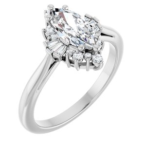 14K White Gold 10x5 mm Marquise Halo-Style Engagement Ring. 123767:106:P