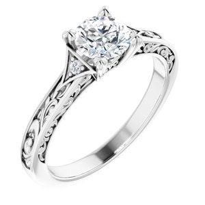 14K White Gold 5.8 mm Round .03 CTW Diamond Accented Sculptural Engagement Ring. 123814:604:P