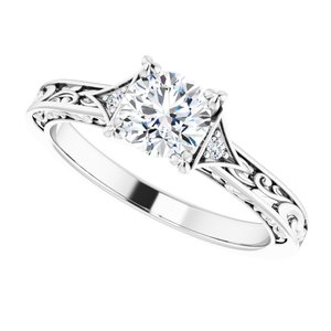 14K White Gold 5.8 mm Round .03 CTW Diamond Accented Sculptural Engagement Ring. 123814:604:P
