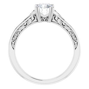 14K White Gold 5.8 mm Round .03 CTW Diamond Accented Sculptural Engagement Ring. 123814:604:P