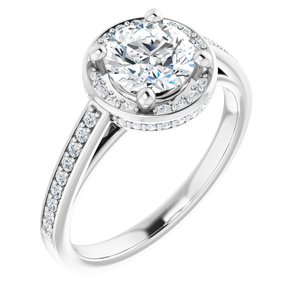 14K White Gold  6.5 mm Round Hidden Halo-Style Accented Engagement Ring. 122645:210:P