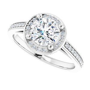 14K White Gold  6.5 mm Round Hidden Halo-Style Accented Engagement Ring. 122645:210:P