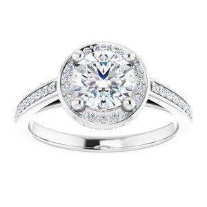 14K White Gold  6.5 mm Round Hidden Halo-Style Accented Engagement Ring. 122645:210:P