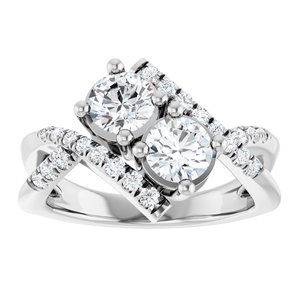 14K White Gold 5.2 mm Round 1/4 CTW Diamond Two-Stone Accented Engagement Ring. 652467:102:P