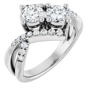 14K White Gold 5.2 mm Round 1/4 CTW Diamond Two-Stone Accented Engagement Ring. 652467:102:P