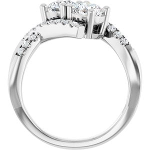 14K White Gold 5.2 mm Round 1/4 CTW Diamond Two-Stone Accented Engagement Ring. 652467:102:P