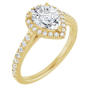 14K Yellow Gold 8x6 mm Pear French-Set Halo-Style Engagement Ring. 123227:1115:P
