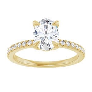 14K Yellow Gold 8x6 mm Oval French-Set Accented Engagement Ring. 123450:990:P