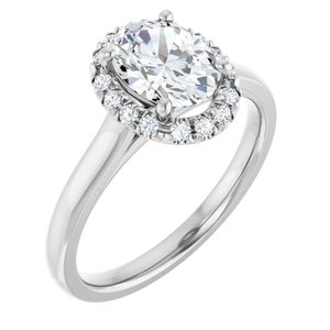 14K White Gold 8x6 mm Oval French-Set Halo-Style Engagement Ring. 123449:1015:P