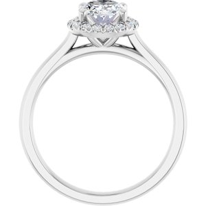 14K White Gold 8x6 mm Oval French-Set Halo-Style Engagement Ring. 123449:1015:P