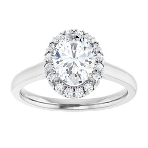 14K White Gold 8x6 mm Oval French-Set Halo-Style Engagement Ring. 123449:1015:P