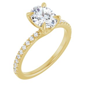 14K Yellow Gold 8x6 mm Oval French-Set Accented Engagement Ring. 123450:990:P
