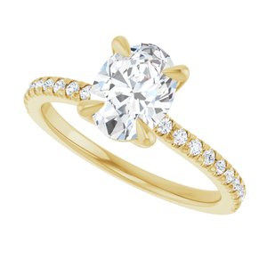 14K Yellow Gold 8x6 mm Oval French-Set Accented Engagement Ring. 123450:990:P