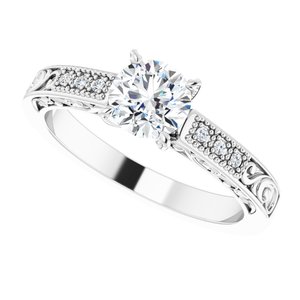 14K White Gold 5.8 mm Round .03 CTW Diamond Accented Sculptural Engagement Ring. 123815:604:P