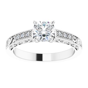 14K White Gold 5.8 mm Round .03 CTW Diamond Accented Sculptural Engagement Ring. 123815:604:P