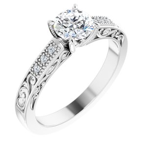 14K White Gold 5.8 mm Round .03 CTW Diamond Accented Sculptural Engagement Ring. 123815:604:P