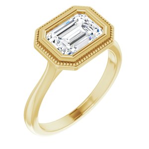 14K Yellow Gold Bezel-Set 8x6 mm Emerald Solitaire Halo-Style Engagement Ring. 123934:107:P