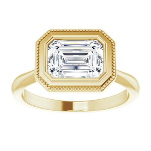 14K Yellow Gold Bezel-Set 8x6 mm Emerald Solitaire Halo-Style Engagement Ring. 123934:107:P