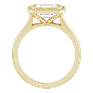 14K Yellow Gold Bezel-Set 8x6 mm Emerald Solitaire Halo-Style Engagement Ring. 123934:107:P