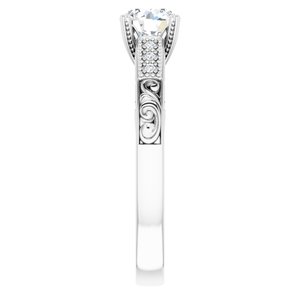 14K White Gold 5.8 mm Round .03 CTW Diamond Accented Sculptural Engagement Ring. 123815:604:P