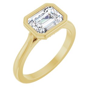 14K Yellow Gold 8x6 mm Emerald .07 CTW Diamond Bezel-Set Hidden Halo-Style Engagement Ring. 123979:613:P