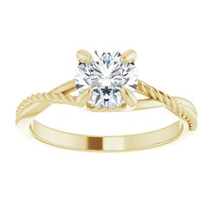 14K Yellow Gold 6.5 mm Round Solitaire Rope Engagement Ring. 124086:112:P