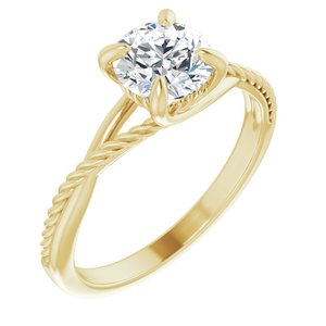14K Yellow Gold 6.5 mm Round Solitaire Rope Engagement Ring. 124086:112:P
