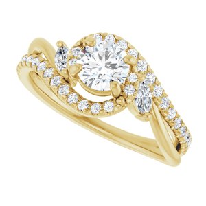 14K Yellow Gold 5.2 mm Round French-Set Accented Bypass Engagement Ring. 124059:102:P