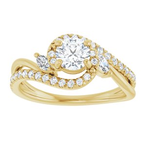 14K Yellow Gold 5.2 mm Round French-Set Accented Bypass Engagement Ring. 124059:102:P