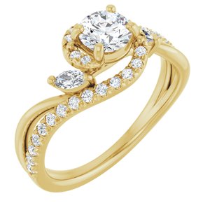 14K Yellow Gold 5.2 mm Round French-Set Accented Bypass Engagement Ring. 124059:102:P
