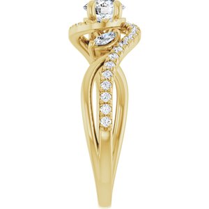 14K Yellow Gold 5.2 mm Round French-Set Accented Bypass Engagement Ring. 124059:102:P