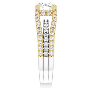14K White/Yellow Gold 6.5 mm Round 1/2 CTW Diamond Hidden Halo-Style Accented Engagement Ring. 124019:615:P