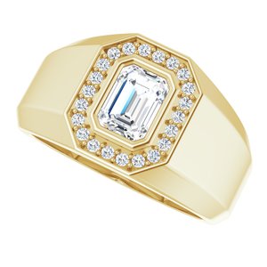 14K Yellow Gold 7x5 mm Emerald Men's Ring. 9855:646:P