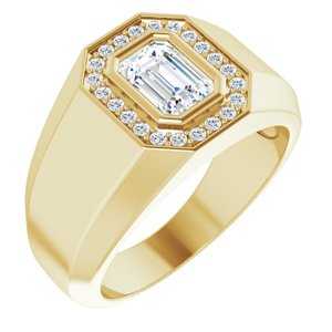 14K Yellow Gold 7x5 mm Emerald Men's Ring. 9855:646:P