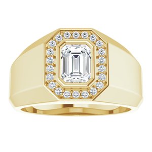 14K Yellow Gold 7x5 mm Emerald Men's Ring. 9855:646:P