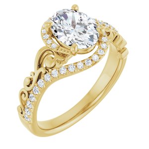 14K Yellow Gold 8x6 mm Oval Accented Sculptural Engagement Ring. 124028:361:P