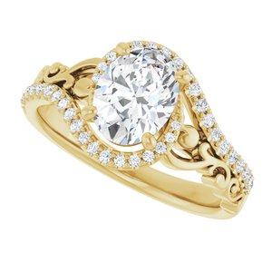 14K Yellow Gold 8x6 mm Oval Accented Sculptural Engagement Ring. 124028:361:P