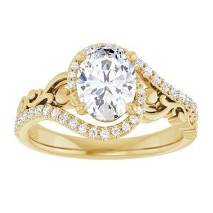 14K Yellow Gold 8x6 mm Oval Accented Sculptural Engagement Ring. 124028:361:P