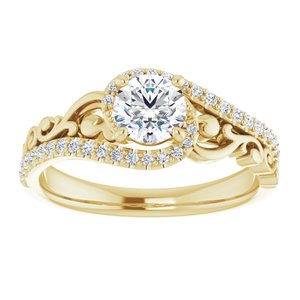 14K Yellow Gold 5.2 mm Round Accented Sculptural Engagement Ring. 124028:151:P
