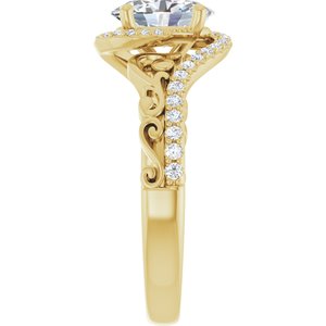 14K Yellow Gold 8x6 mm Oval Accented Sculptural Engagement Ring. 124028:361:P