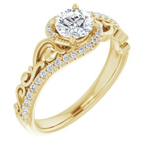 14K Yellow Gold 5.2 mm Round Accented Sculptural Engagement Ring. 124028:151:P