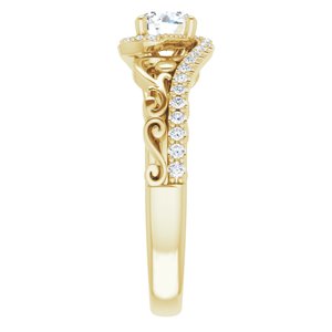 14K Yellow Gold 5.2 mm Round Accented Sculptural Engagement Ring. 124028:151:P