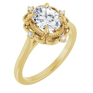 14K Yellow Gold 8x6 mm Oval Accented Vintage-Inspired Engagement Ring. 124061:345:P